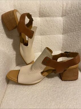 Born Two-Tone Cream and Tan Block Heel Sandals